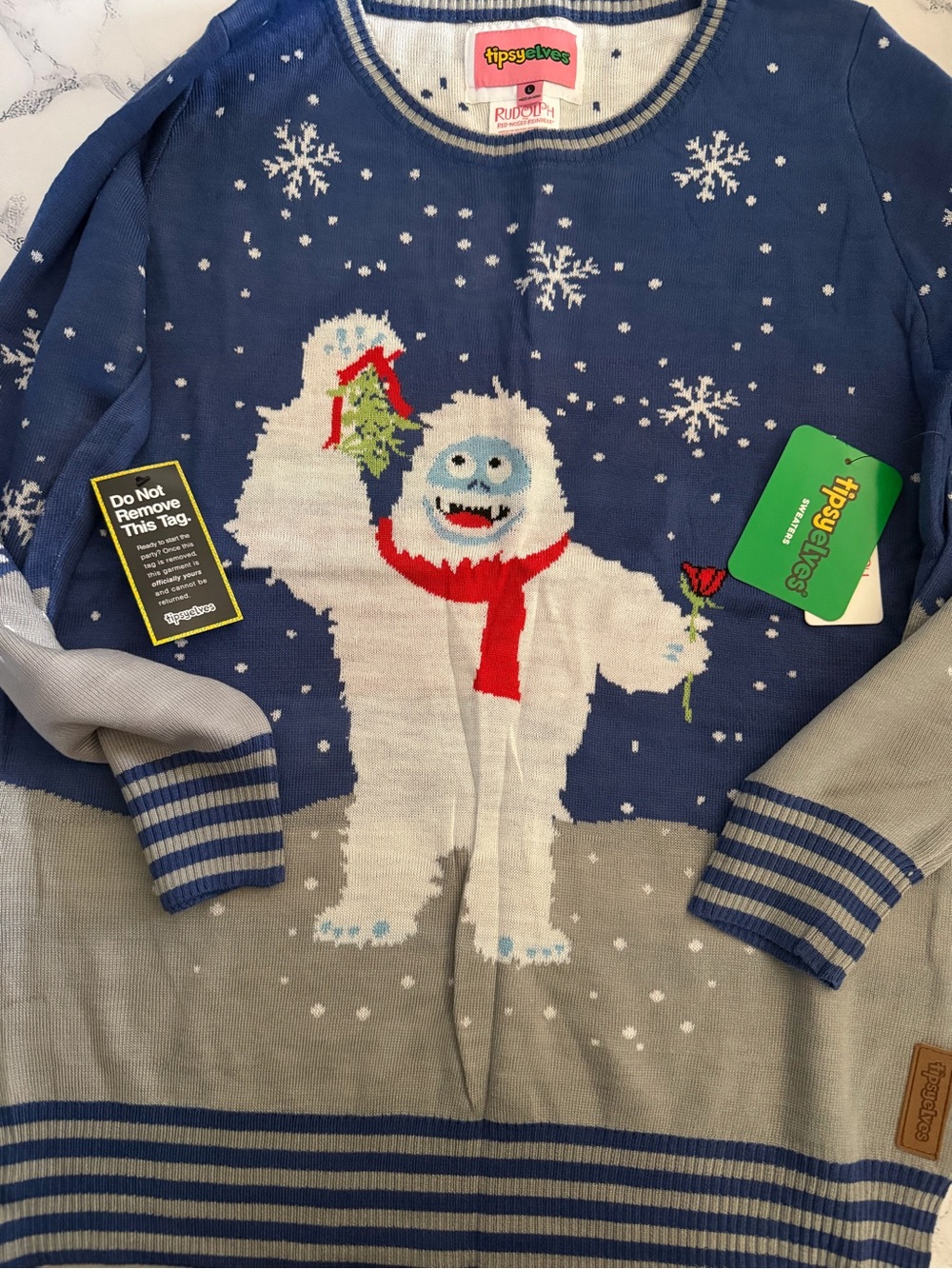 Tipsy Elves Blue Holiday Yeti abominable snowman ⛄️ Bumble - Crewneck Sweater